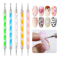 Juego de 5 Herramientas Premium para Decoración de Uñas, Doble Punta, Mango en Espiral de Cristal, Pluma para Recoger Diamantes de Imitación, Suministros para Diseño de Puntos en Manicura DIY
