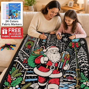 Couverture à colorier personnalisée à motif de Père Noël sur fond noir, douce et lavable, pour enfants, cadeau familial, jouet - Product Image 2