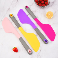 Spatule de cuisine intégrée en silicone coloré, grand format, durable, de qualité alimentaire, réutilisable, pour mélanger gâteaux, crèmes et confitures