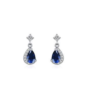 Pendientes de lágrima personalizables en cobre y plata de ley S925 con circonita azul profundo y zafiro para mujer - Product Image 1