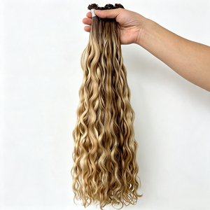 Extensioni di capelli umani Ombre Deep Wave con punta piatta, Remy, con cheratina, a <span class=keywords><strong>U</strong></span>, a K, a V, a doppia punta, 24 pollici, ricci - Product Image 1