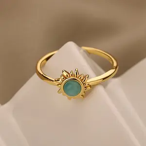 Wannee OEM New Design Adjustable Three-dimensional Desert Camel Stainless Steel Ring Copper Sun Ring With Cat's Eye Stone