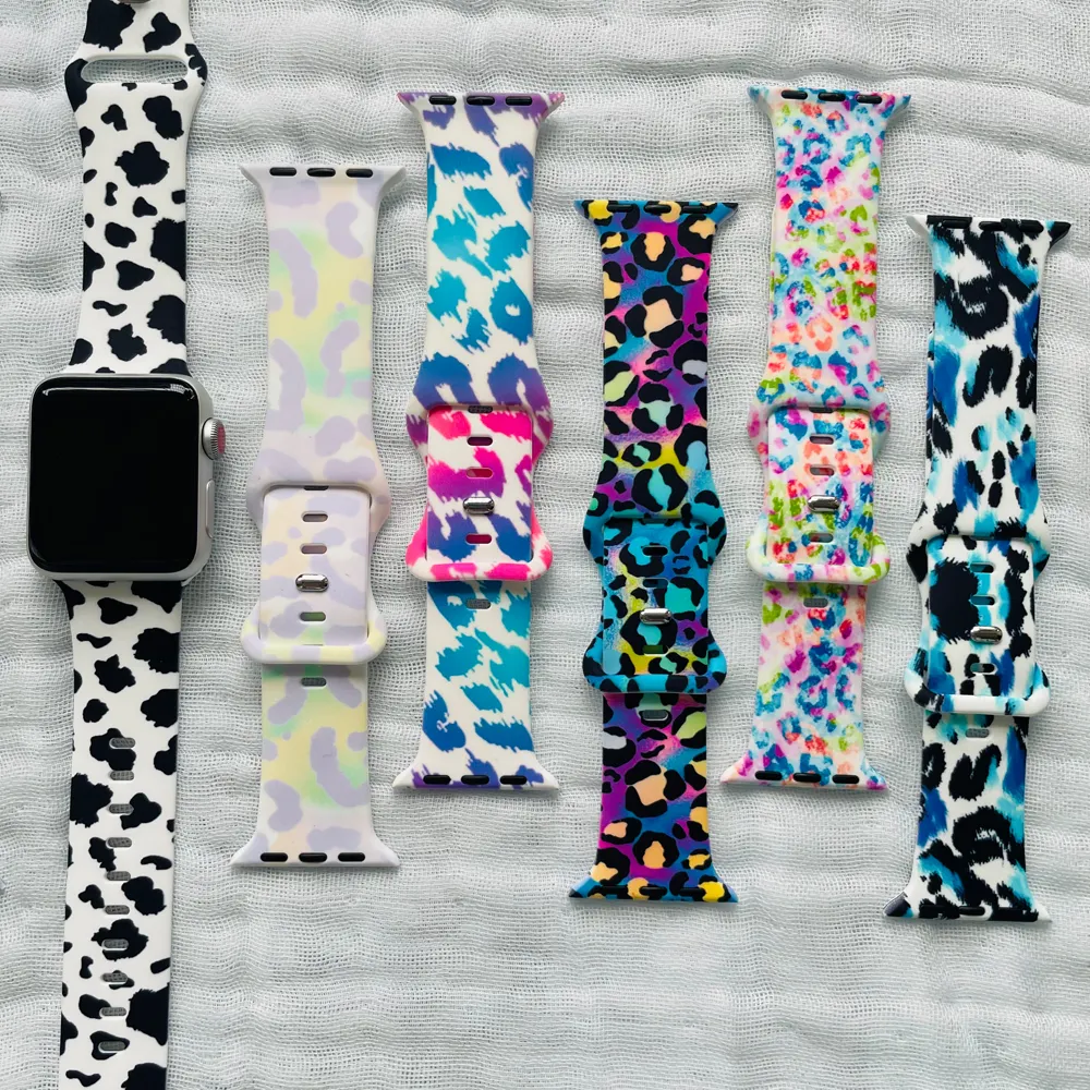 In Stock Colorful Cheetah Silicone Straps for Apple Watch New Arrive Sport Bracelet for Smart Watch Wrist Band for Iwatch 7 SE