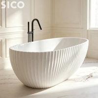 Baignoire SICO 1,7 m blanche à rayures verticales cannelées, baignoire de trempage en surface solide, baignoire de luxe pour villa, hôtel boutique, salle de bain