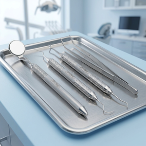 Ensemble d'instruments chirurgicaux dentaires en argent avec poignée moletée, outils manuels de classe I pour interventions buccales - Product Image 3