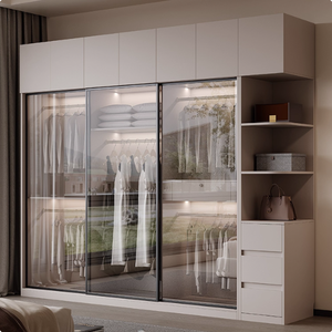 Armoire coulissante en verre avec porte coulissante en eucalyptus de qualité <span class=keywords><strong>OSB</strong></span>, ensemble d'armoire de chambre à coucher moderne et luxueuse <span class=keywords><strong>pour</strong></span> la maison - Product Image 2