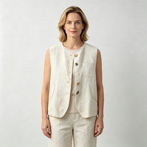 <b>Women's</b> <b>Linen</b>/Cotton Sleeveless Vest Button Front <b>Waistcoat</b> with Pockets Casual Outerwear - Product Image 1