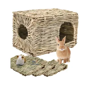 Wholesales Price Nature Hideaway Grass Hut Toy Animal Sleeping Guinea Pig Castle Bed Habitat Chew Toy Grass House for Rodents