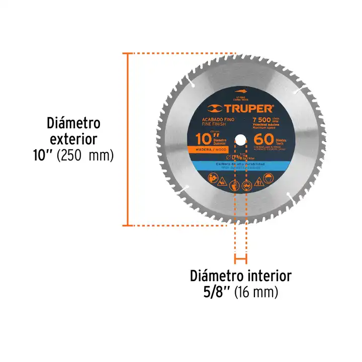 Master with 12 units 10' saw blade for wood, 60 teeth center 5/8', Truper