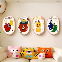 Décoration Murale Florale Colorée en Dessin Animé avec Support en Bois pour Salon, Chambre d'Enfants Vibrante, Peinture Amusante pour Fond de Canapé