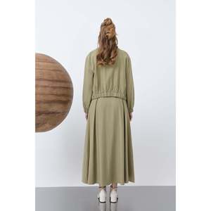 Puane Women's Elegant Light Khaki Skirt Set with Hidden Placket Zipper, <b>Flowy</b> Fabric, Feminine Cut for Business and Events - Product Image 4