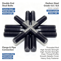 Carbon Steel Double End Stud Bolt, Grade 4.8 & 8.8, Threaded Stud for Flange & Pipe Connection
