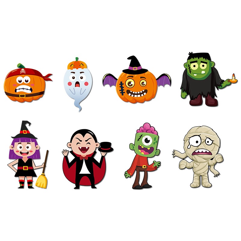 11*16CM 25Pcs Halloween Stickers Pumpkin Ghost Witch Vampire Handmade Stickers Toys Facial Expressions DIY Cute Cartoon Stickers