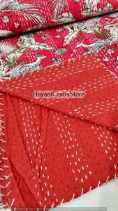 Couverture Kantha imprimée faite à la main, motif floral de tigre bohème rouge, décoration d'intérieur toute saison - Product Image 6