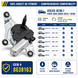 Moteur d'essuie-glace de hayon arrière Wanray Torkarmotor <span class=keywords><strong>Bak</strong></span> pour Volvo XC90 I 275 2002-2014 12V OE 8638163 - Product Image 3