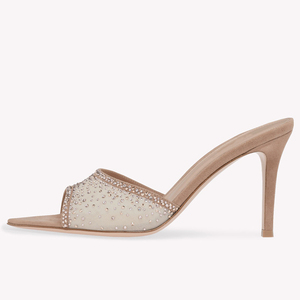 Sandales à talons hauts pour femmes, en maille ornée de strass, à bout pointu, style mules, vente en gros, personnalisation OEM - Product Image 6