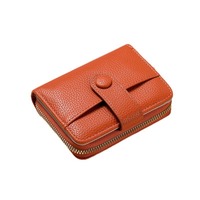 Dompet Koin Pendek Model Ritsleting 2026, Dompet Wanita Fashion Warna Solid Motif Kulit Leci, Dompet Multi-Slot Kartu