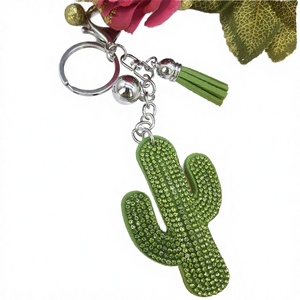 Porte-clés DIY Cactus en strass, léger et écologique, avec pompon, accessoire de sac à main, best-seller coréen en velours - Product Image 1