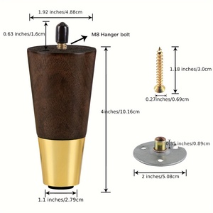 중반 세기 현대 4 인치 다크 브라운 라운드 테이퍼 나무 가구 다리 황동 기본 현대 스타일 소파 다리 캐비닛 침대 다리 - Product Image 2