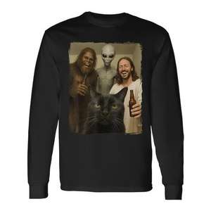 Cat Selfie Bigfoot <b>Jesus</b> Alien Long Sleeve T-<b>Shirt</b> - Product Image 1