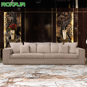 Sofá indio de alta gama, tela de cuero de franela, sala de estar moderna de lujo, borde de Metal - Product Image 1