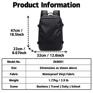 Sac à dos d'affaires multifonctionnel grande capacité avec airbag pour ordinateur, en tissu Oxford imperméable, sac de compression sous vide pour voyage - Product Image 5