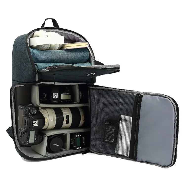 Tas Kamera Mirrorless DSLR/SLR Kedap Air Kompartemen Jala Kapasitas Besar 19 Inci Tas Ransel Kamera Digital Gear Canvas