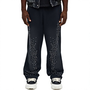 Men's Wide Leg Pants Elastic Waist <b>Sequined</b> Casual Autumn <b>Black</b> <b>Trousers</b> - Product Image 1