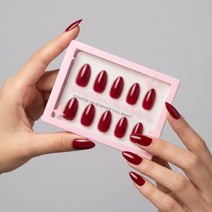 Lot de 30 <span class=keywords><strong>faux</strong></span> <span class=keywords><strong>ongles</strong></span> amande rouge <span class=keywords><strong>bordeaux</strong></span> à presser, vente chaude TikTok, marque privée, avec logo personnalisé, en gros - Product Image 1