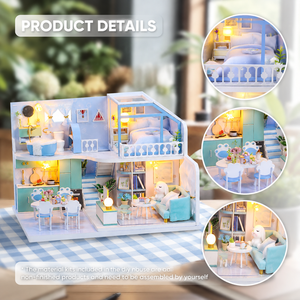Kit de Casa de Bonecas Miniatura DIY Blue Misty Cottage, Artesanato em Madeira, Metal, Plástico, Luz LED, Quebra-Cabeças 3D, Presente para Idades Acima de 14 Anos, Escala 1:42 - Product Image 2