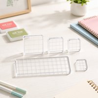 Ensemble de 5 blocs de tamponnage carrés en acrylique transparent avec lignes quadrillées pour le tamponnage DIY pour la création de cartes