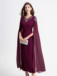 Gaun Ukuran Besar 2024 Musim Gugur Musim Dingin Pesta Koktail Wanita Hiasan Manik-Manik Tangan Panjang Merah Ungu Gaun <span class=keywords><strong>Prom</strong></span> Elegan 6XL 5XL 4XL 3XL - Product Image 4