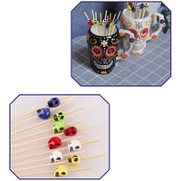 Piques à cocktail fantaisie pour apéritifs, couleurs assorties, en bambou, cure-dents tête de mort pour boissons, brochettes de 4,7 pouces