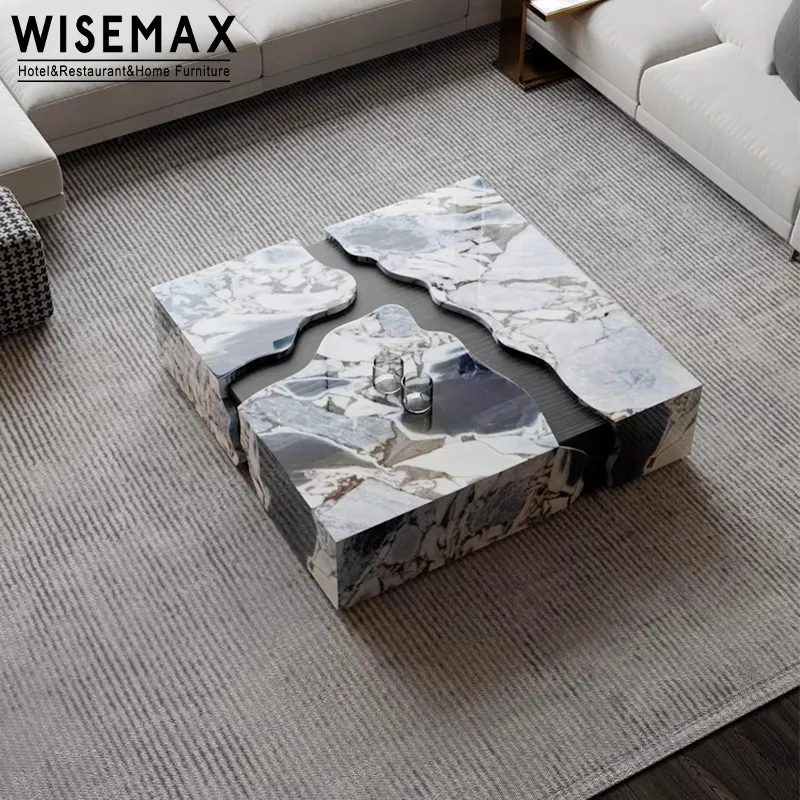 WISEMAX MÖBEL Neuankömmling Couch tisch aus natürlichem Marmor Quadratische Wohnung Italienischer minimalisti scher Stein tisch mit rissiger Form