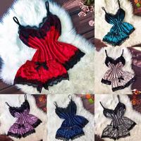 THK Vente en gros Ensemble de nuit sexy en velours lisse, nuisette mature, pyjama transparent, économique, 2 pièces, ensemble débardeur et short en dentelle