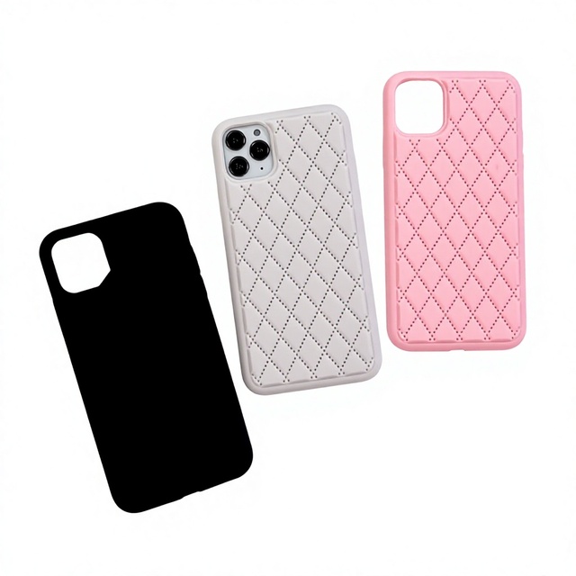 Diamond Pattern 3D PU Mobile Phone Case for for 15 Pro Max & 14 Lens Protection Drop-Resistant Non-Slip