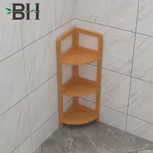 Estante esquinero de bambú de 3 niveles, estantería multiusos de esquina de pie, para sala de estar, baño y cocina