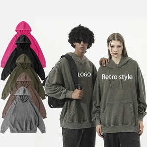 Sudaderas con capucha informales para hombre 350 GSM poliéster/algodón sudaderas lavadas con patrón de letras de talla grande otoño - Product Image 2