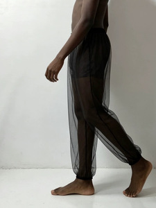 <strong>Men</strong> <strong>See</strong> <strong>Through</strong> Tulle Mesh Jogger <strong>Pants</strong> Elastic Drawstring Cuffed Ankle Loose Transparent Avant Garde Runway Streetwear Bottoms - Product Image 1