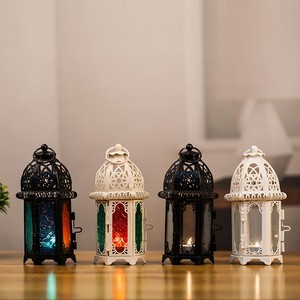 Porte-bougie Vintage arabe Ramadan, Mini lanternes marocaines <span class=keywords><strong>en</strong></span> métal, lanternes décoratives <span class=keywords><strong>en</strong></span> <span class=keywords><strong>verre</strong></span> coloré, bougies chauffe-plat, lanterne à vent - Product Image 5