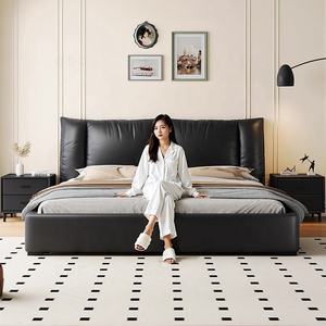 <span class=keywords><strong>Cama</strong></span> Matrimonial de Cuero Negro de Lujo Moderno Italiano Zayshine, <span class=keywords><strong>Cama</strong></span> Extra Grande de 1.8 Metros, Tamaño Queen/King, con Almacenamiento, <span class=keywords><strong>Cama</strong></span> Doble Suave - Product Image 3