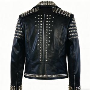 Cowhide Leather Biker Jacket for Men Vintage Style Zipper Closure with Pockets Rock Punk Plain Dyed Winter Season OEM Service - Product Image 4
