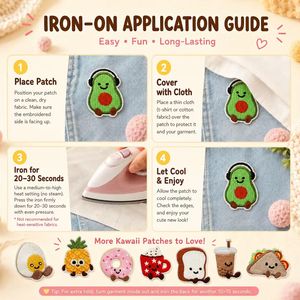 Parches Bordados Termoadhesivos <span class=keywords><strong>de</strong></span> Comida Kawaii: Huevo, Aguacate, Piña, Donut, Croissant, Cereza, Boba, Taco, Tostada - Product Image 3