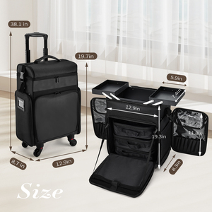 Professional Hair Stylist Trolley <b>Case</b> Large Capacity Beauty Storage <b>Makeup</b> Bag With Removable Tray & 4 Clear Cosmetic Pouch - Product Image 6