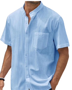 <span class=keywords><strong>Camisa</strong></span> de <span class=keywords><strong>Lino</strong></span> y Algodón Casual de <span class=keywords><strong>Manga</strong></span> <span class=keywords><strong>Corta</strong></span> para <span class=keywords><strong>Hombre</strong></span>, Nueva Colección de Primavera, Antiarrugas, Transpirable, Lisa, de Color Sólido - Product Image 1