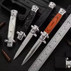 High Hardness Folding Camping Hiking Pocket Knife Colored Wooden Handle Outdoor Knives Tactical Folding Knife