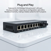 Convertidor de Medios con Switch POE TiNCAM 10/100Mbps, 8 Puertos PoE, 2 Puertos de Fibra SC SM Simplex 20km, IEEE802.3AT/AF para Cámaras IP CCTV