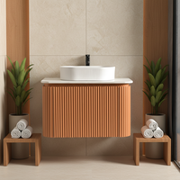 Meuble de salle de bain moderne style ferme avec vasque en céramique, égouttoir en acier inoxydable, résistant à l'eau, écologique, durable et facile à nettoyer
