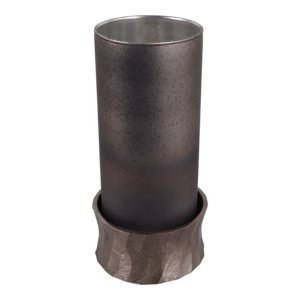 Portacandele in vetro con base in metallo per decorazioni domestiche, candelabro a pilastro per esposizione su mensola o camino - Product Image 4