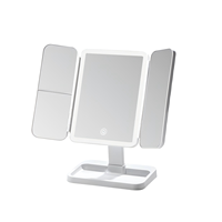 Miroir de Maquillage Trifold d'Usine en Gros, Unilatéral, Grossissement 2X 3X, Rotatif à 360°, LED 3 Couleurs, Capteur Tactile, Intensité Réglable